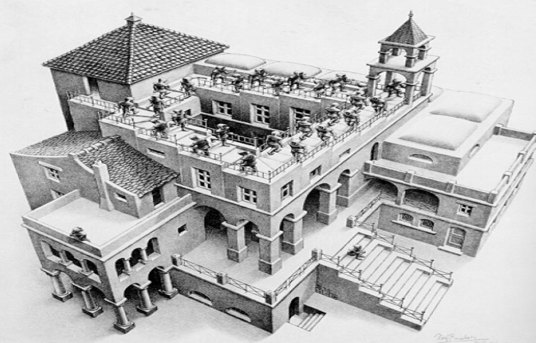 Escher's multi-perspective drawing